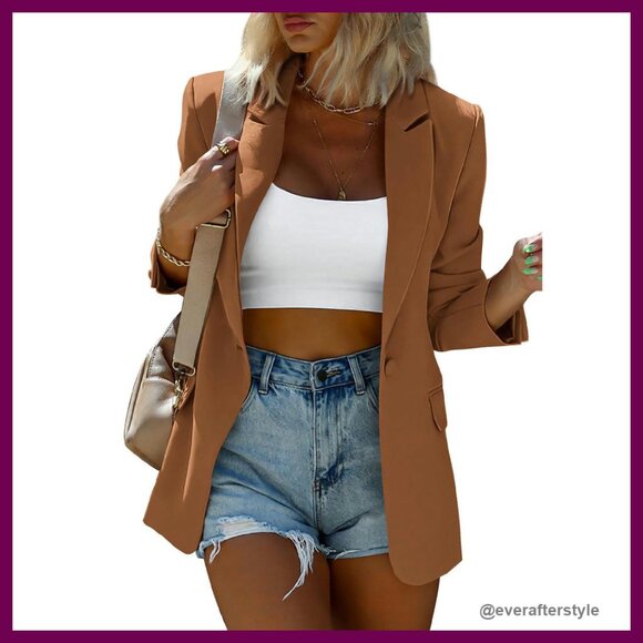 Oversized Twill Blazer Classic Elegant Business Casual Work Jacket Chic